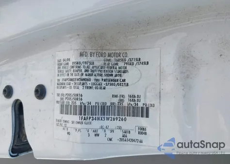 2005 Ford Focus Zx4 из США, поврежденный, VIN 1FAFP34NX5W269260